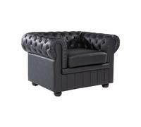 Poltrona vintage in pelle nera Chesterfield