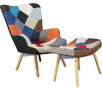 Poltrona Vintage in Tessuto Pouf Poggiapiedi 53x47x82 Multicolore DecHome