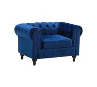 Beliani Poltrona vintage in tessuto vellutato blu
