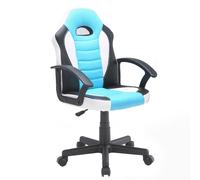 Poltroncina Gaming modello Bambino gioco, computer ufficio similpelle con altezza seduta regolabile L55xP66x h88,5-99,5cm Nero e bianco azzurro
