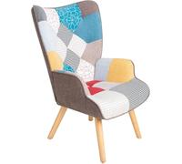 Poltroncina Relax Patchwork Quebec - Poltrona Imbottita con Schienale Alto, Gambe in Legno di Faggio, Design Moderno per Soggiorno, Camera, Ufficio - 69x75x95 cm
