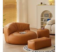 Poltrone A Sacco For Adulti, Rivestimento In Similpelle, Set Di Poltrone Senza Imbottitura, Pouf Angolare, Poggiapiedi, Seduta Sul Pavimento, Divano A Sacco(Orange,3 in 1)
