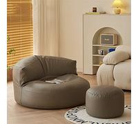 Poltrone A Sacco For Adulti, Rivestimento In Similpelle, Set Di Poltrone Senza Imbottitura, Pouf Angolare, Poggiapiedi, Seduta Sul Pavimento, Divano A Sacco(Khaki,2 in 1-Y)