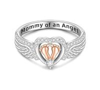 Poludatly Anello mamma di un angelo, gioielli per la perdita della mamma, anello di aborto spontaneo per le madri, gioielli per la perdita di gravidanza con impronta di cuore, squisito elegante anello