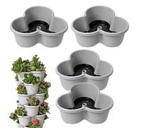 Poludatly Vasi per fragole a 4 livelli, torre per piantare fragole, vaso verticale con ruote flessibili, torre impilabile per piante da giardino per verdure, fiori