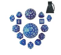 Poludie Set completo di dadi poliedrici DND D3-D100, set di dadi sferici per D&D con borsa per dadi Dragon Eye, D100 RPG, per giochi di ruolo e giochi di ruolo, giochi da tavolo MTG (blu con carattere