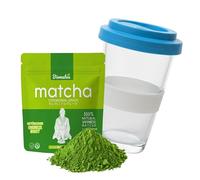 Polvere giapponese Ceremonial Matcha da 50 g con Swiss made Matcha to go, Tè verde Tencha Matcha in polvere da Kagoshima Japan + tazza Matcha con coperchio (blu)