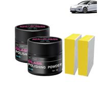 Polvere lucidante per vetri, detergente e lucidante per pellicole oleose per parabrezza auto, detergente per vetri Clear Vision, rimuovi filigrane per superfici in vetro (2PCS)