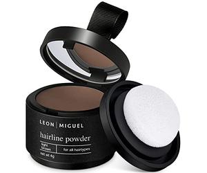 Polvere per capelli LEON MIGUEL - Hair Line Powder: correttore per capelli resistente all’acqua per coprire la ricrescita, per donne e uomini; infoltitore capelli invisibile - 4g (Castano chiaro)