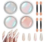Polvere per Unghie, 4pcs Aurora Polvere Unghie Effetto Perla Bianco Brillantini Unghie Perla Glitter Unghie Trasparente Polvere Specchio Unghie Effetto Lucido e Shimmer Per Smalto Gel, Nail Art