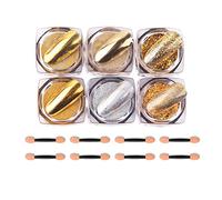 Polvere per unghie cromata, 6 scatole Aurora Magic Mirror Effect Nail Polvere pigmenti per manicure, unghie olografiche glitterate per decorazioni fai da te (oro)