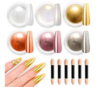 Polvere per unghie cromata perla BISHENGYF - Polvere per unghie cromata perla bianca Aurora Effetto specchio Pigmento Oro rosa Polvere per unghie cromata per Nails Art Decorazione fai da te