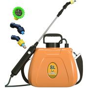 Polverizzatore elettrico 8L, spruzzatore da giardino a batteria ricaricabile con 3 ore di autonomia, spruzzatore con triplo ugello, adatto per prati, giardini e corsi interni (arancione)