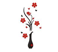 Polwer Wall Sticker Adesivi da Parete DIY Vaso Fiore Albero Cristallo Adesivi Murali 3D Home Decor (Nero A)