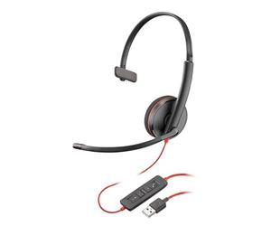 Poly Blackwire 3210, Cuffia Monoaurale Cablata con Connessione USB-A e USB-C, Cuscinetto in Similpelle, Riduzione del Rumore e dell'Eco, Comandi sul Cavo, Compatibile con Windows 10, 11 e macOS, Nero
