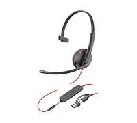 POLY Blackwire 3215 Monaural USB-C Headset +3.5mm Plug +USB-C/A Adapter (Bulk) CUFFIE, Nero