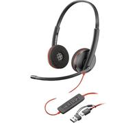 Poly Blackwire 3220, Cuffia Cablata con Connessione USB-A, USB-C, AUX 3,5 mm, Cuscinetti in Similpelle, Riduzione del Rumore e dell'Eco, Comandi sul Cavo, Compatibile con Windows 10 e macOS, Nero