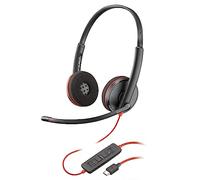 Poly Blackwire 3220, Cuffia Cablata con Connessione USB-A, USB-C, AUX 3,5 mm, Cuscinetti in Similpelle, Riduzione del Rumore e dell'Eco, Comandi sul Cavo, Compatibile con Windows 10 e macOS, Nero