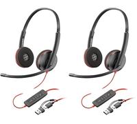 POLY Blackwire 3220, Cuffia Cablata con Connessione USB-A, USB-C, AUX 3,5 mm, Cuscinetti in Similpelle, Riduzione del Rumore e dell'Eco, Comandi sul Cavo, Compatibile con Windows 10 e macOS, Nero