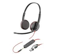 Poly Blackwire 3225, Cuffia Cablata con Connessione USB-A, USB-C, AUX 3,5 mm, Cuscinetti in Similpelle, Riduzione del Rumore e dell'Eco, Comandi sul Cavo, Compatibile con Windows 10 e macOS, Nero