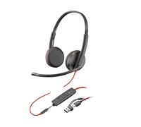 Auricolari Poly Blackwire 3225 cablati USB-C e 3,5 mm per ufficio con microfono Boom, SoundGuard DIGITAL, neri