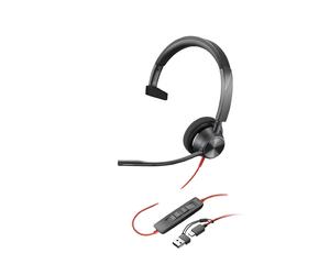 Poly Blackwire 3310 USB-C MS + USB-C/A Cuffie comode ed ergonomiche con cavo USB-C e adattatore USB-A per PC/MAC, ideali per l'assistenza ai clienti -