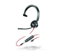 POLY Blackwire 3315 Monaural Microsoft Teams Certified USB-C Headset +3.5mm Plug +USB-C/A Adapter CUFFIE, Nero