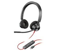 Poly Blackwire 3320, Cuffia Cablata con Connessione USB-A/C, Cuscinetti in Similpelle, Riduzione del Rumore e dell'Eco, Comandi sul Cavo, Adatta per Teams, Compatibile con Windows 10 e macOS, Nero