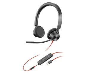 Poly Blackwire 3325, Cuffia Cablata con Connessione USB-A, USB-C, AUX 3,5 mm, Cuscinetti in Similpelle, Riduzione del Rumore e dell'Eco, Comandi sul Cavo, Compatibile con Windows 10 e macOS, Nero