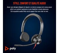 POLY Cuffie stereo Blackwire 3325 con connettore USB-C + spina da 3,5 mm + adattatore USB-C/A
