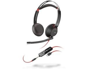 POLY Blackwire 5220 Auricolare Cablato A Padiglione Musica e Chiamate USB tipo-C Nero, Rosso