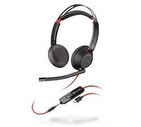 Poly Blackwire 5220, Cuffia Cablata con Connessione USB-A, USB-C, AUX 3,5 mm, Cuscinetti in Similpelle, Riduzione del Rumore e dell'Eco, 2024,Comandi sul Cavo, Compatibile con Windows 10 e macOS, Nero