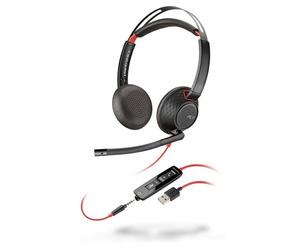 POLY Blackwire C5220 Cuffia cablata ad archetto per ufficio/centro chiamate USB Type-A Nero, Rosso - Nouvo