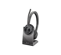Poly - Cuffia wireless Voyager 4320 UC con base di ricarica - Cuffia con microfono ad asta - Si collega a PC/Mac con adattatore Bluetooth USB-A e a telefoni cellulari via Bluetooth