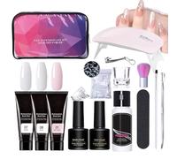 Poly-Extension - Kit per unghie in gel per unghie in poli, 3 colori, con scatola per unghie, set di top coat professionale, per donne e ragazze