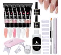 Poly Nail Gel Kit - Solid Gel, Crystal Hardener, Polish Box | 3-Color Extension Set With UV Curing, Slip Solution, Storage Tools For Pedicure (Base & Sealer)