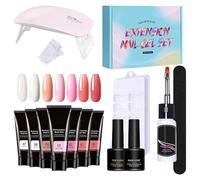 Poly Nail Gel Kit, UV Light Extension Gel Set, Nude Thickening Solution, Fifteen Piece, 7 Colors Builder, Toe, Complete Nail Enhancing System for Women