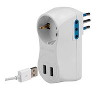 Poly Pool PP0427 Adattatore Multiplo 10 A Italiana e 16 A Tedesca con USB, Bianco