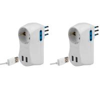 Poly Pool PP0427 Adattatore Multiplo 10 A Italiana e 16 A Tedesca con USB, Bianco (Confezione da 2)