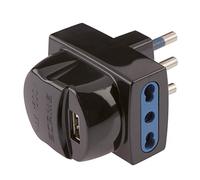 Poly Pool PP0469.1 Adattatore Compatto Con Alimentatore USB Spina Grande 16 A 2 Prese Bivalenti, Nero