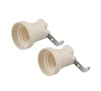 POLY POOL PP0480S Set 2 Pezzi Portalampada E27 con Squadretta per Plafoniere - Attacco a Vite Grande - Porta Lampada E27 con Morsetti a Vite, 1 foro - in Plastica Avorio 2 Pezzi