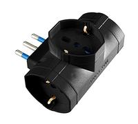 POLY POOL - PP2349.1X Adattatore Presa Multipla SalvaSpazio - Spina Italiana 16A Con Tripla Presa Schuko Pluristandard 10A-16A - Multipresa Nero - Made in Italy