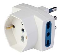 Poly Pool PP2364 Adattatore Triplo Spina Grande con 2 Prese Bivalenti e 1 P40 Presa Pluristandard Standard Italiano e Tedesco, Bianco, 1 PEZZO