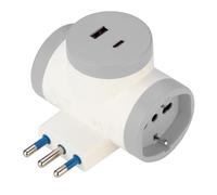 POLY POOL - PP2384 Adattatore Presa Doppia con 2 Prese USB - Adattatore Multipresa - 2 prese Pluristandard 10A/16A + Presa Schuko P40 - 2 Prese USB A+C