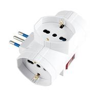 POLY POOL - PP2385 Adattatore Presa Multipla Multisize SalvaSpazio - Adattatore Spina Italiana 16A e Tripla Presa Schuko Pluristandard P40 10A-16A - Adattatore Multipresa con Interruttore Sicurezza