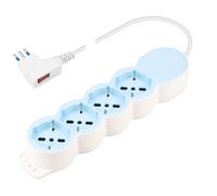 POLY POOL - PP2546 CROMIX Ciabatta Multipresa Elettrica Azzurra e Bianca Presa Multipla 4 Prese P40 Pluristandard, con Spina Salvaspazio Piccola 10 A 2P+T, 1.5 Metri Cavo e Interruttore Sicurezza