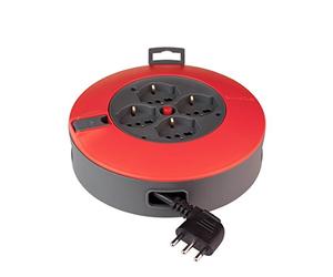 POLY POOL - PP2730 Avvolgicavo 4 m - Avvolgicavo elettrico 4 Prese Pluristandard e Spina Salvaspazio Standard Italiano Grande 16 A - Prolunga Elettrica con Disgiuntore Termico