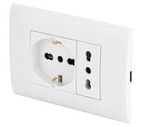 POLY POOL - PP6094X Placca Evolution Scatola 3 Moduli con Frutto Presa Bivalente e Frutto Presa Pluristandard - Kit Incasso con Supporto e Viti di Montaggio