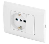 POLY POOL - PP6095X Placca Evolution Scatola 3 Moduli con Frutto Deviatore Elettrico e Frutto Presa Pluristandard - Kit Incasso con Supporto e Viti di Montaggio