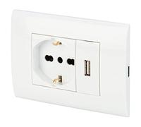 POLY POOL - PP6096X Kit Incasso 250V con Frutti Presa Corrente Elettrica Schuko Pluristandard Spina 10A - 16A Italiana/Tedesca e Presa USB 2.1A - Bianco per Scatola Rettangolare